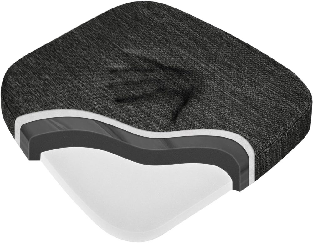 baibu Kitchen Chair Cushions, Dual-Layer Patented Design Molded Memory Foam Dining Chair Pads with Ties and Washable Cover, 17" x 16" x 2", Black