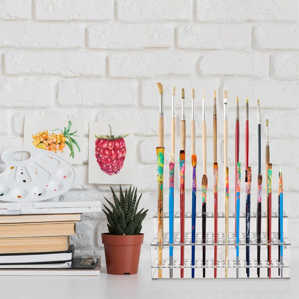 Cabilock 2 Tier Acrylic Pen Display Stand, 48-Slots Colored Pencil Organizer, Clear Display Stand Holder for Eyebrow Makeup Brush, Rack Organizer for Home Office Desk School Supplies - Image 3