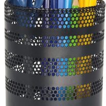 Metal Mesh Pen Pencil Cup Holder Stand Office Desk Organizer Stationery Caddy Makeup Brush Holder, Black (Large)
