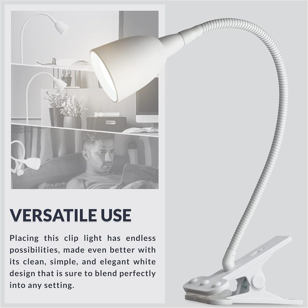 Newhouse Lighting NHCLP-OL-WH Olivia LED Clamp Light Desk Lamp with Flexible Gooseneck, 3 Brightness Levels & 3 Color Modes, White - Image 6