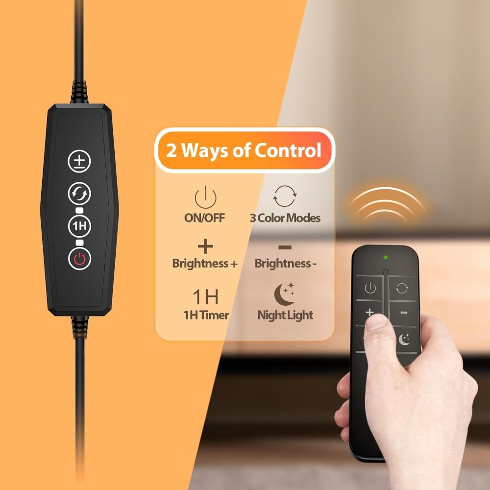 Reading Light with Remote, LED Desk Lamp Clip on [1H Timer & Nightlight] RA>95 Dimmable Flexible Gooseneck, Reading Lamp with Clamp for Table - 3.5'' (Adapter Included) - Image 2