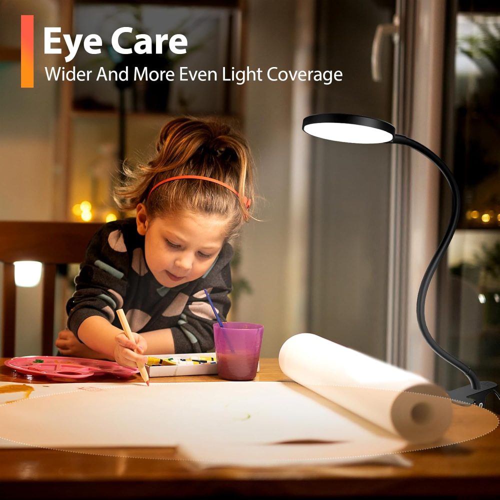Reading Light with Remote, LED Desk Lamp Clip on [1H Timer & Nightlight] RA>95 Dimmable Flexible Gooseneck, Reading Lamp with Clamp for Table - 3.5'' (Adapter Included) - Image 3