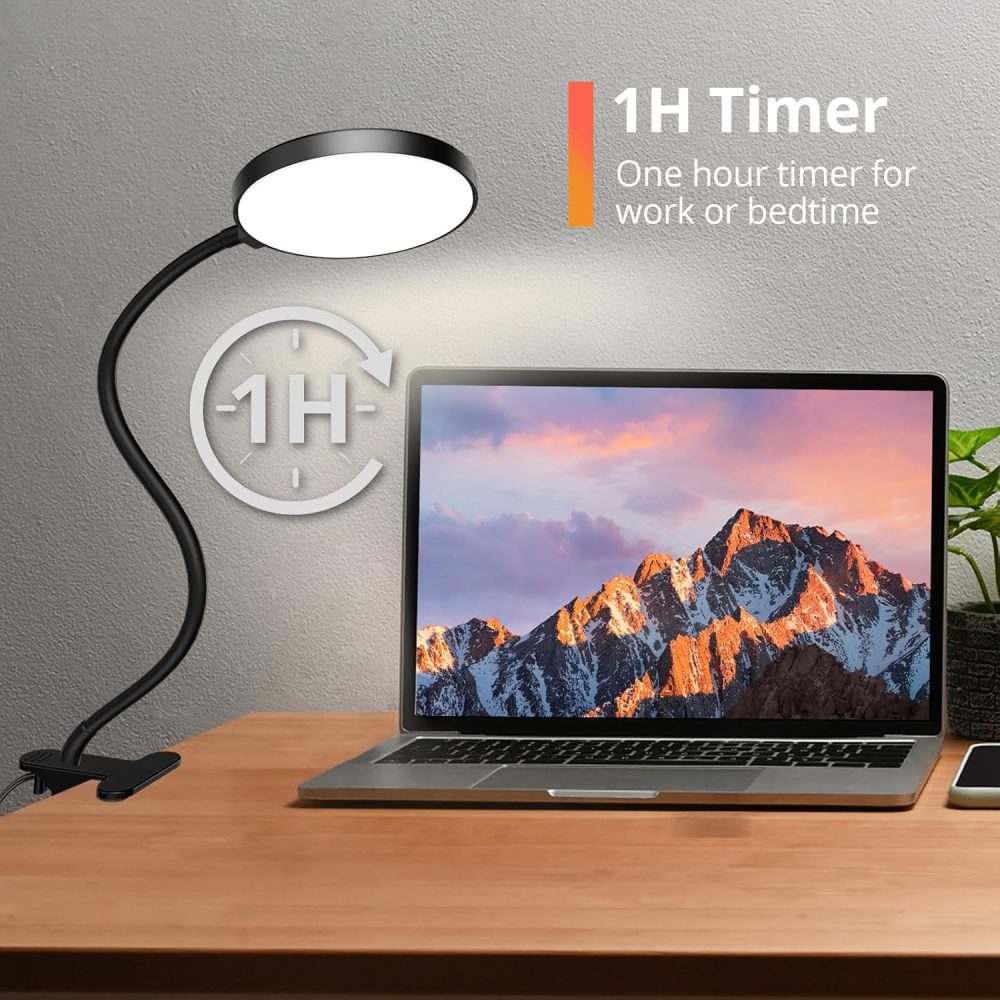 Reading Light with Remote, LED Desk Lamp Clip on [1H Timer & Nightlight] RA>95 Dimmable Flexible Gooseneck, Reading Lamp with Clamp for Table - 3.5'' (Adapter Included) - Image 4