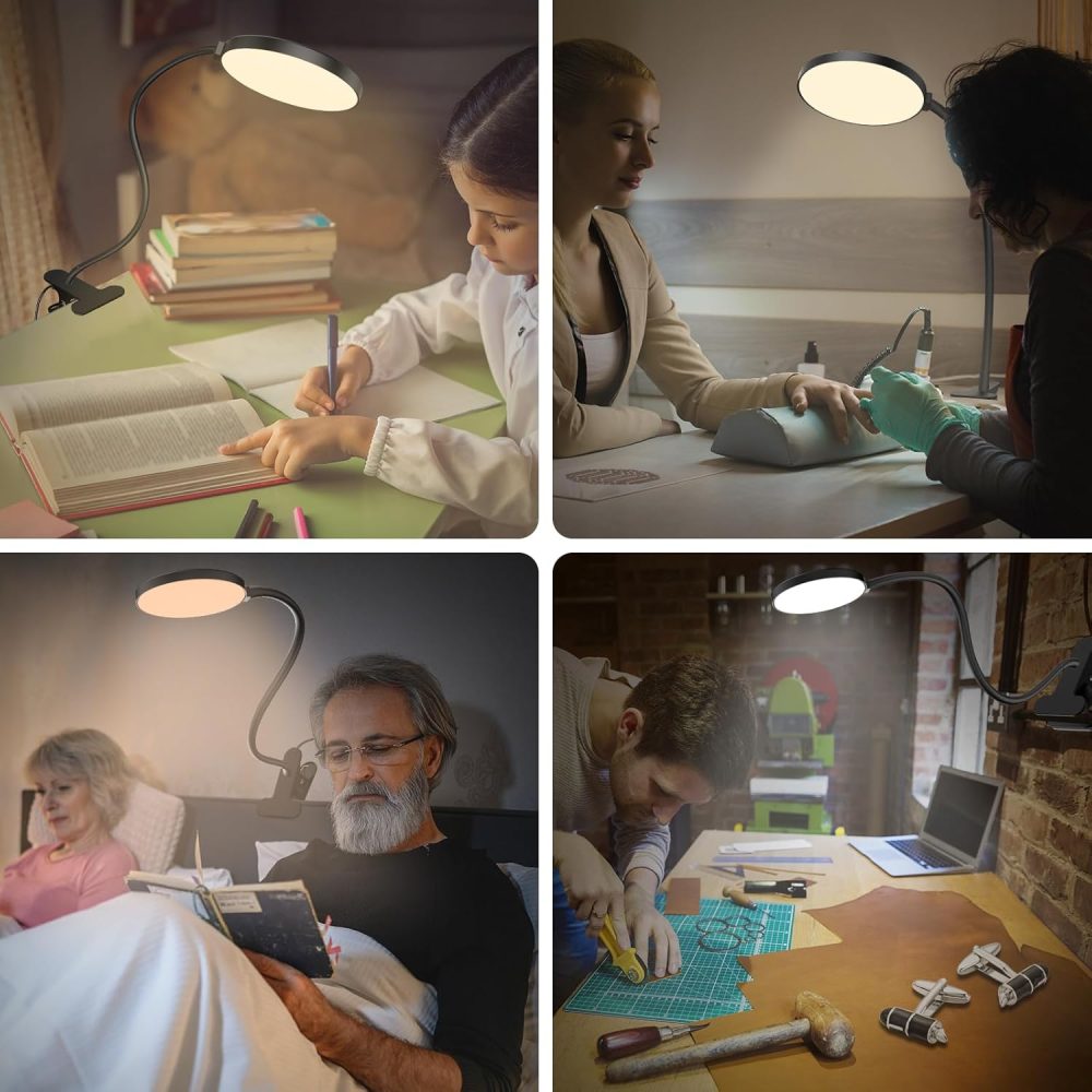 Reading Light with Remote, LED Desk Lamp Clip on [1H Timer & Nightlight] RA>95 Dimmable Flexible Gooseneck, Reading Lamp with Clamp for Table - 3.5'' (Adapter Included) - Image 8