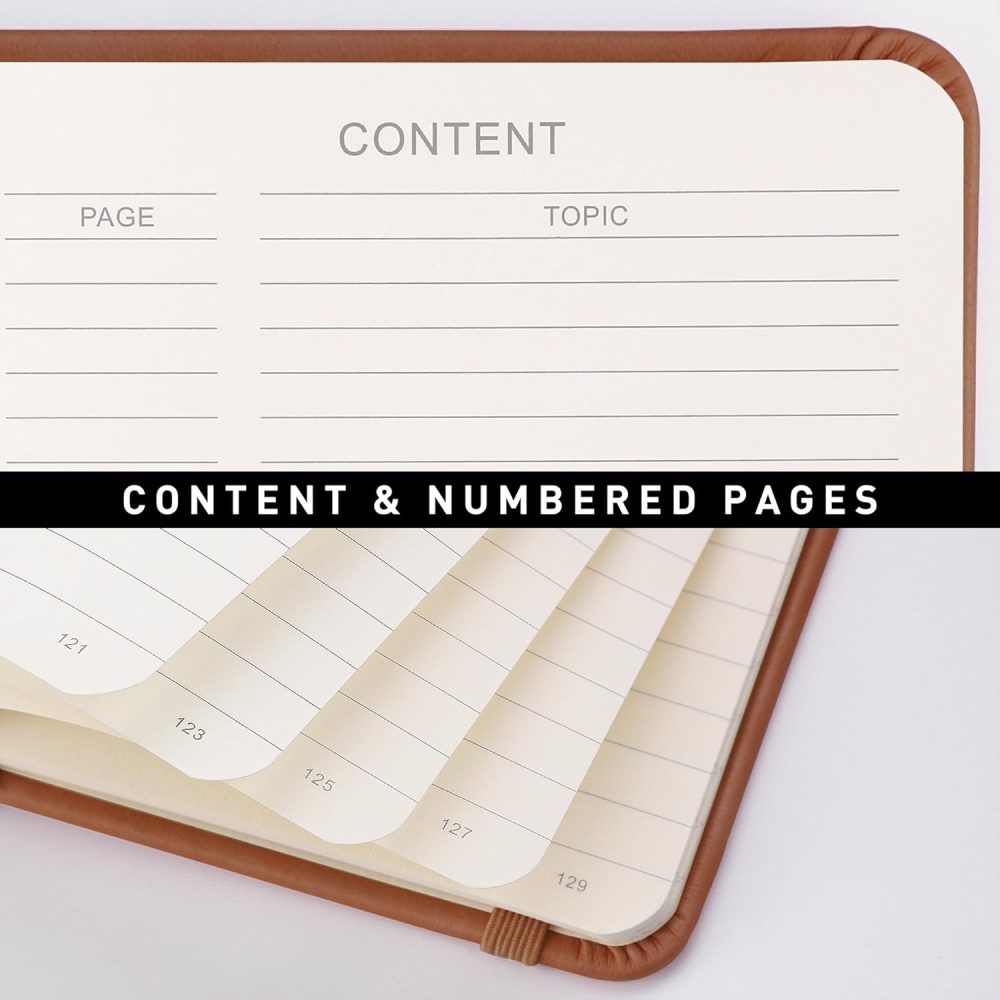 RETTACY Lined Journal Notebook, 192 Numbered Pages, A5 Medium Size (5.7'' x 8.3''), for Men & Women, Journaling, Writing, Work & Office, Leather Hardcover, 100 GSM Thick Paper (Brown) - Image 4