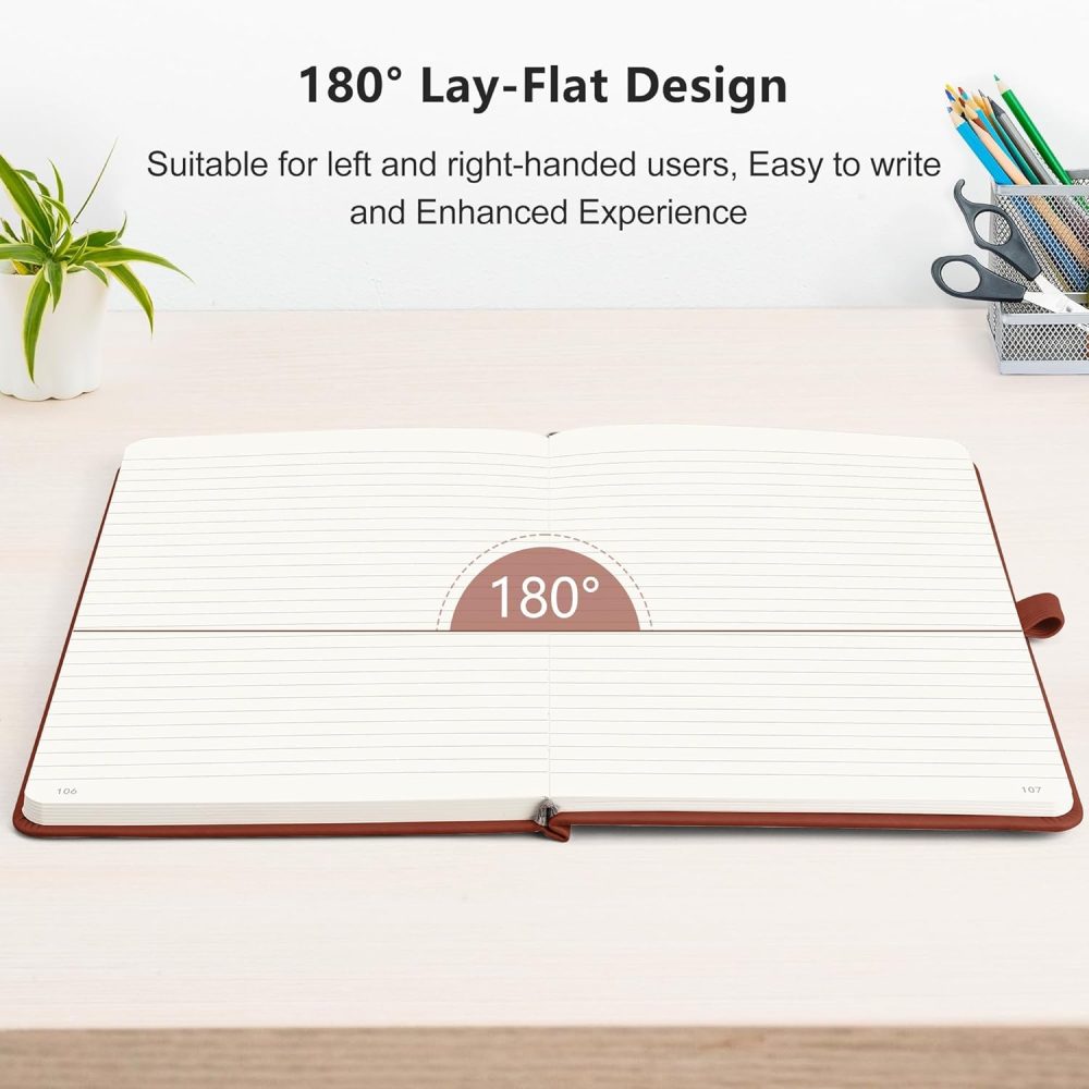 RETTACY Lined Journal Notebook, 192 Numbered Pages, A5 Medium Size (5.7'' x 8.3''), for Men & Women, Journaling, Writing, Work & Office, Leather Hardcover, 100 GSM Thick Paper (Brown) - Image 7